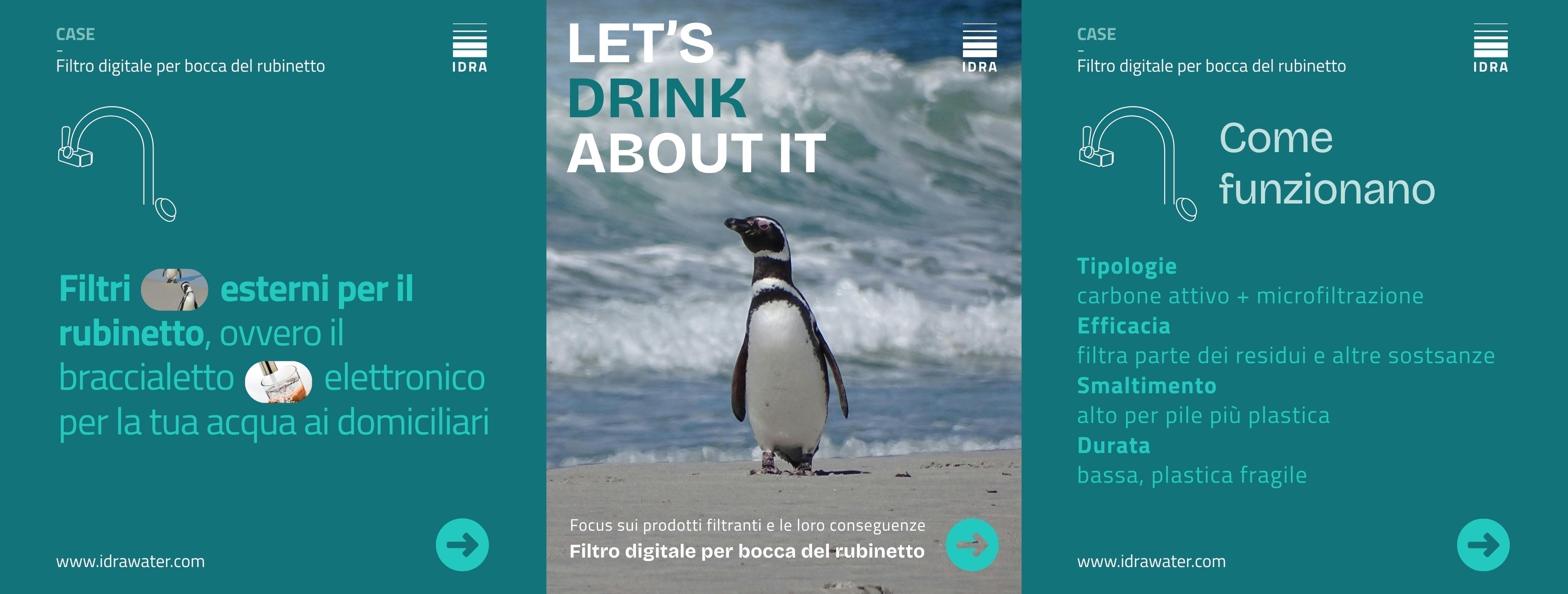 LET'S DRINK ABOUT IT - Copertina con tema dell'articolo: Pinguino delle Galápagos e filtri esterni per il rubinetto