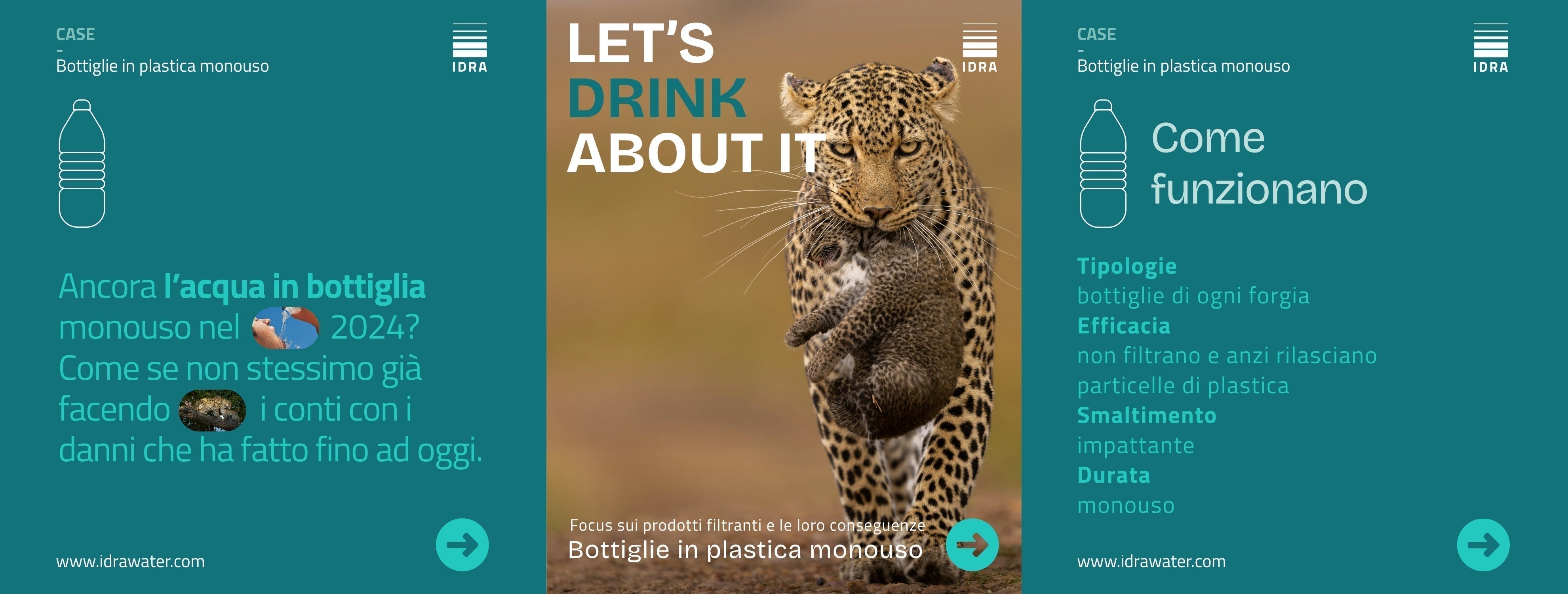 LET'S DRINK ABOUT IT - Copertina con tema dell'articolo: Leopardo dell’Amur e bottiglie acqua monouso in plastica